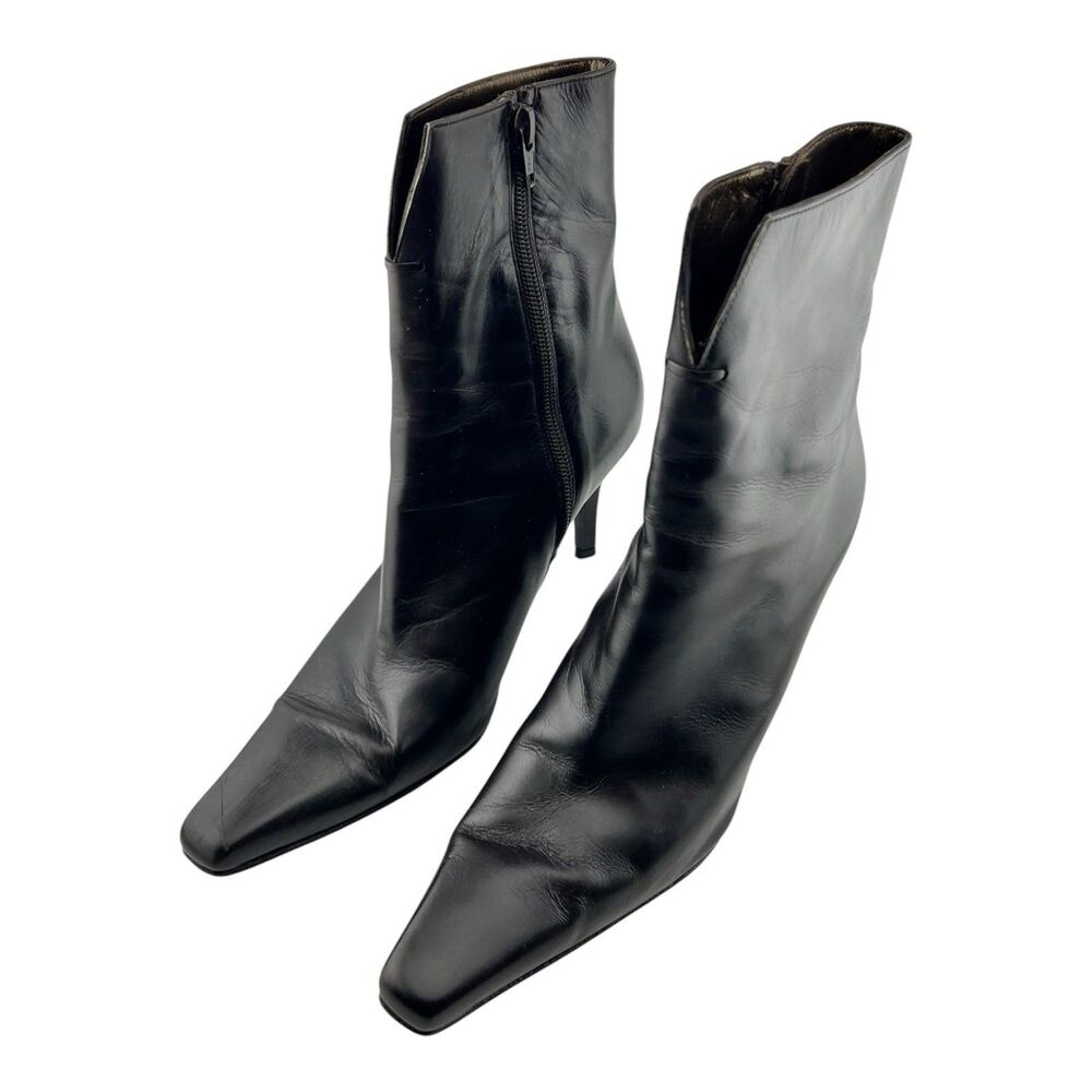 Stuart Weitzman Y2K Black Leather Pointed Toe Ankle Boots Stiletto Size 8 B